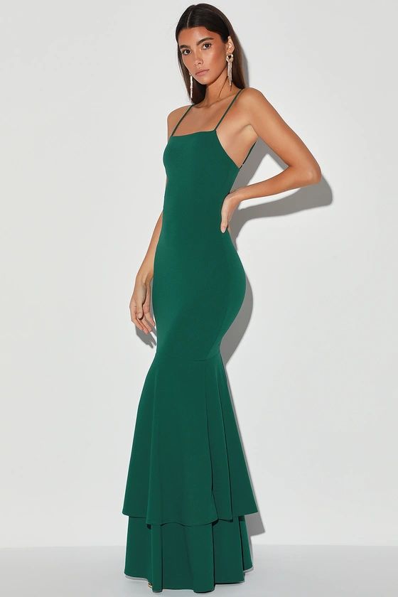 Tier and There Hunter Green Tiered Trumpet Hem Maxi Dress | Lulus (US)