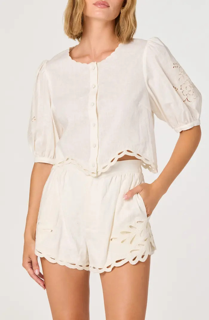 ASTR the Label Joellyn Embroidered Linen & Cotton Top | Nordstrom | Nordstrom
