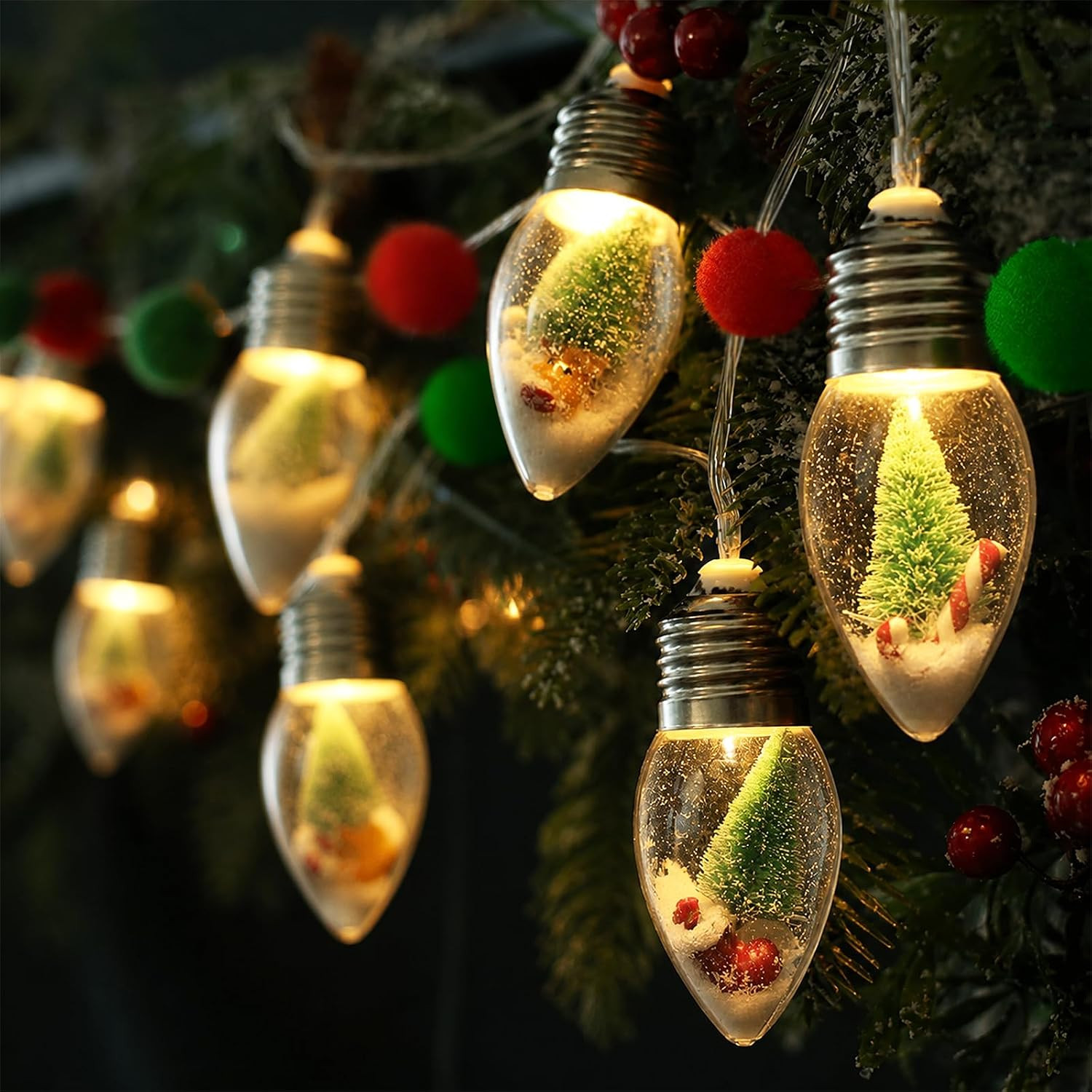 6.6FT Christmas Vintage Decor String Light - 10LED Snow Globe Bulbs String Lights with Tree & Snow & Cute Ornaments Christmas Indoor decorations for Home Patio Mantel Fireplace Xmas Tree Decoration | Amazon (US)