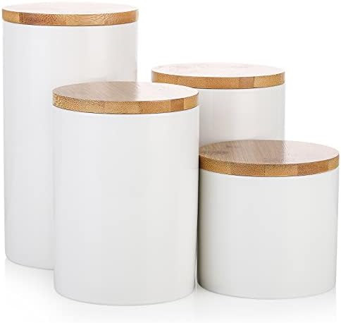 Amazon.com: Kitchen Canisters Sets for Kitchen Counter, WELLCHE White 4PCS Flour and Sugar Contai... | Amazon (US)