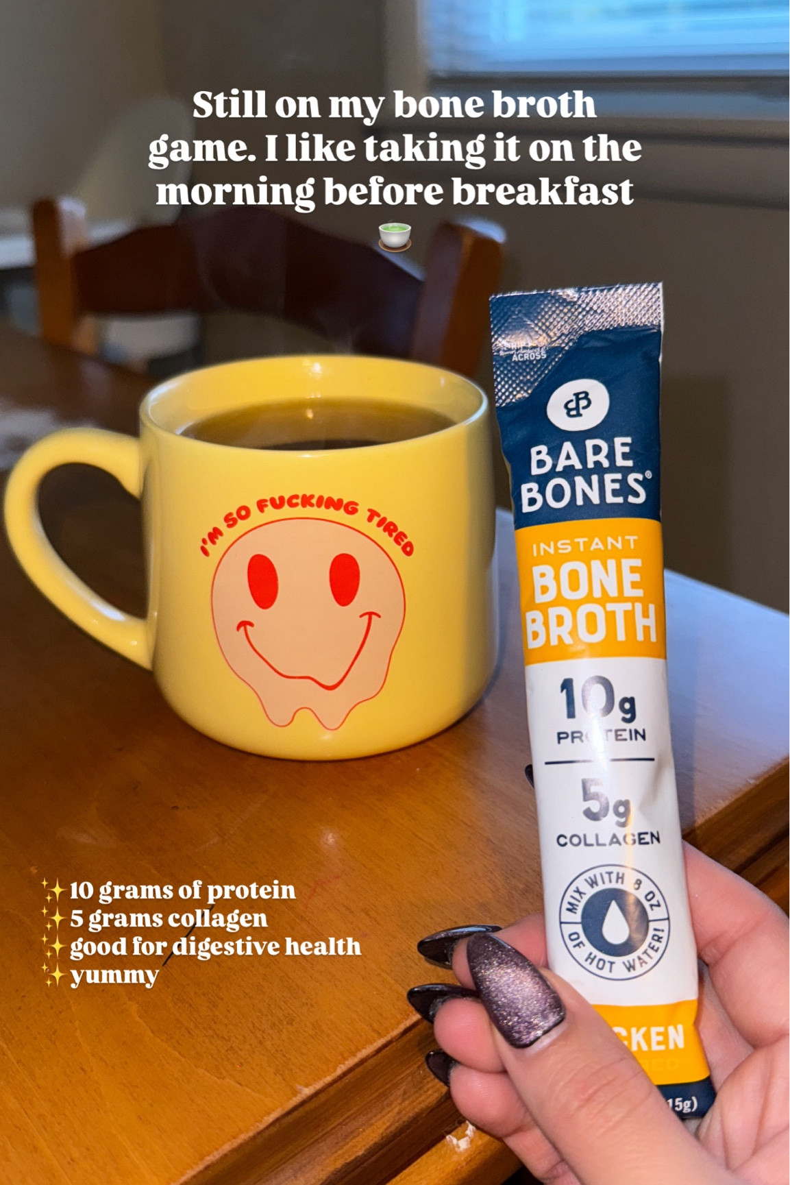 Still on my bone broth game. I like taking it on the morning before breakfast 🍵 ✨10 grams of protein ✨5 grams collagen ✨good for digestive health 

#LTKSeasonal #LTKActive #LTKHome