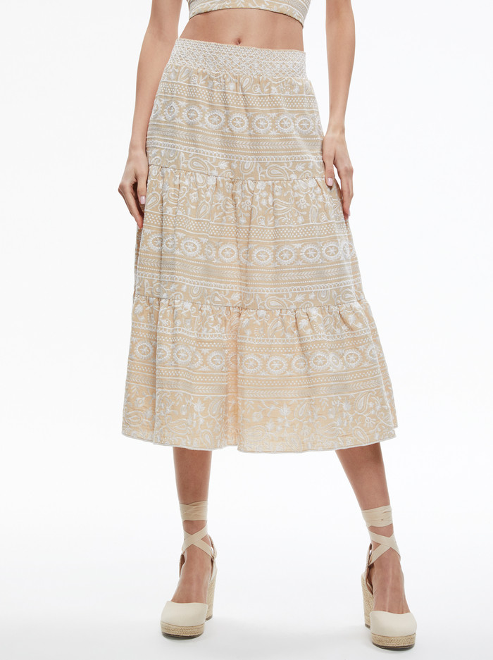 REISE TIERED MIDI SKIRT | Alice + Olivia