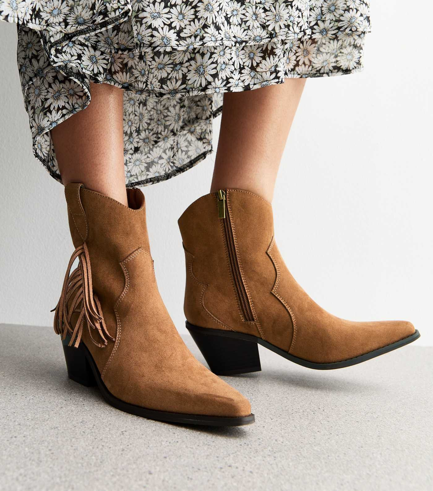 Tan Faux Suede Fringed Ankle Boots | New Look | New Look (UK)