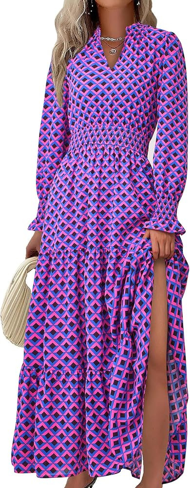 PRETTYGARDEN Women's Floral Maxi Dress 2025 Spring Long Sleeve V Neck Casual A Line Long Flowy Bo... | Amazon (US)