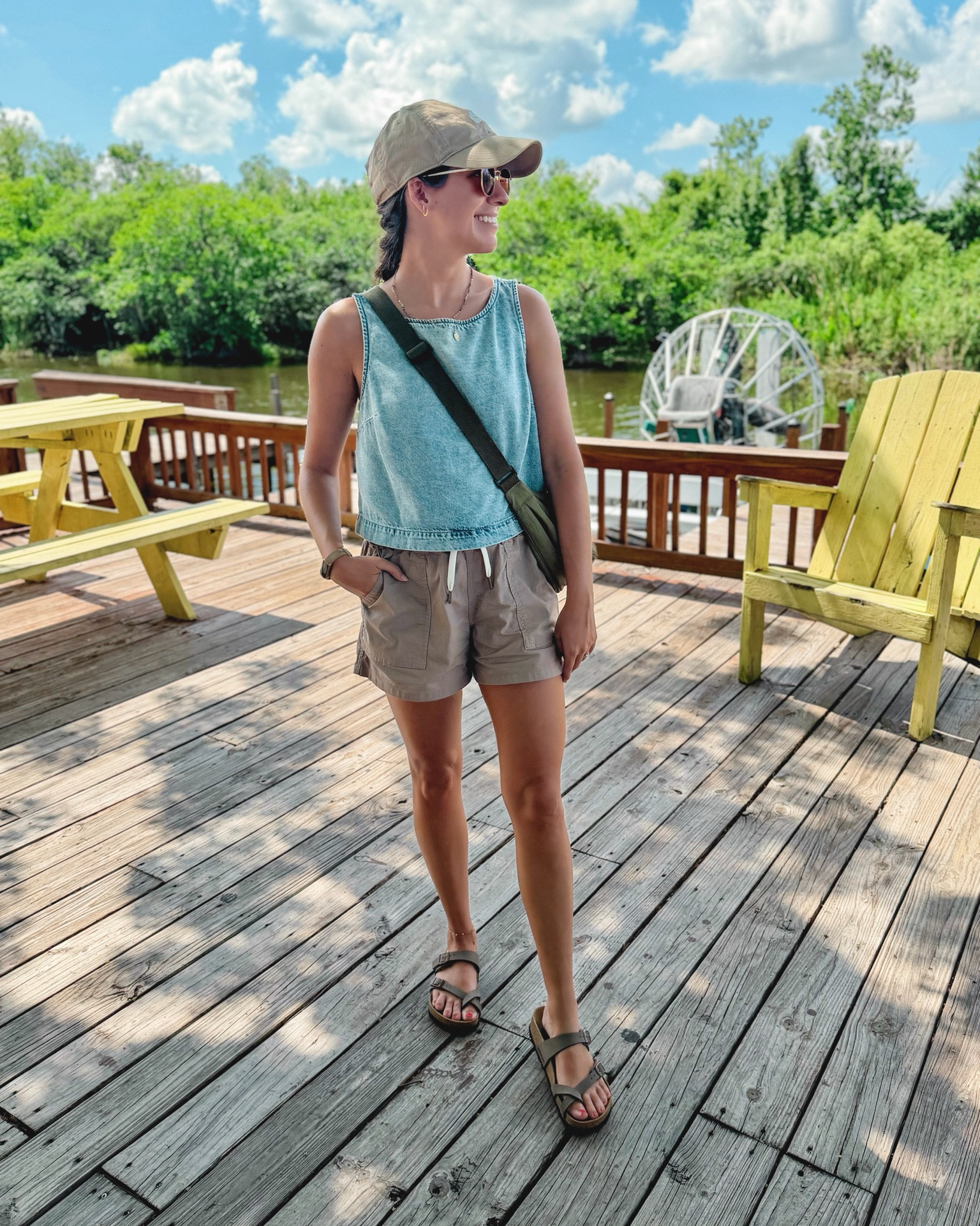 small petite in my denim tank (last year’s version—they brought it back this year in a darker wash and the same wash with a more square neck, linked both and some similar options.) my shorts are size xs. My sandals are size 36. 

My beaded necklace and my green crossbody are both older so I linked similar ones.

#LTKootd #LTKPetite #LTKgrwm