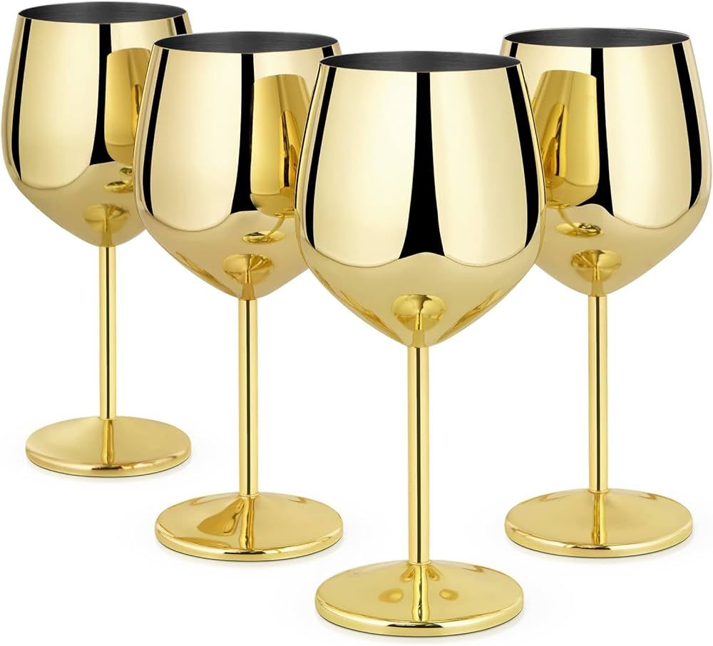 Lifecapido Stainless Steel Wine Glasses Set of 4, 18oz Stainless Steel Wine Goblets, Stemmed Meta... | Amazon (US)