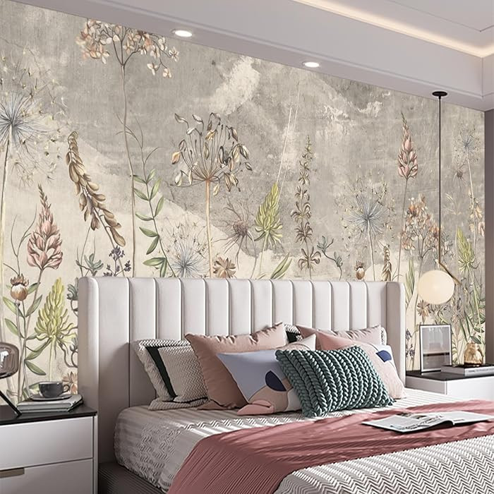 Plain Flower and Grass Landscape Wallpaper, Light and Elegant Wild Flower Art Bedroom Background ... | Amazon (US)