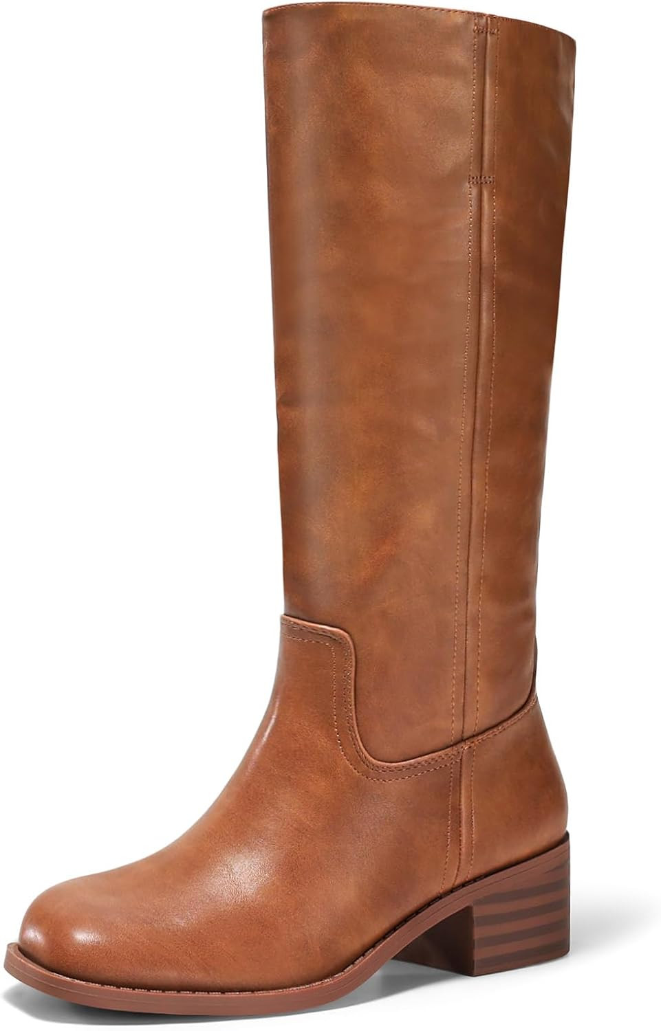 Coutgo Women's Knee High Boots Square Toe Chunky Block Heel Tall Boots Comfortable Low Heel Shoes | Amazon (US)