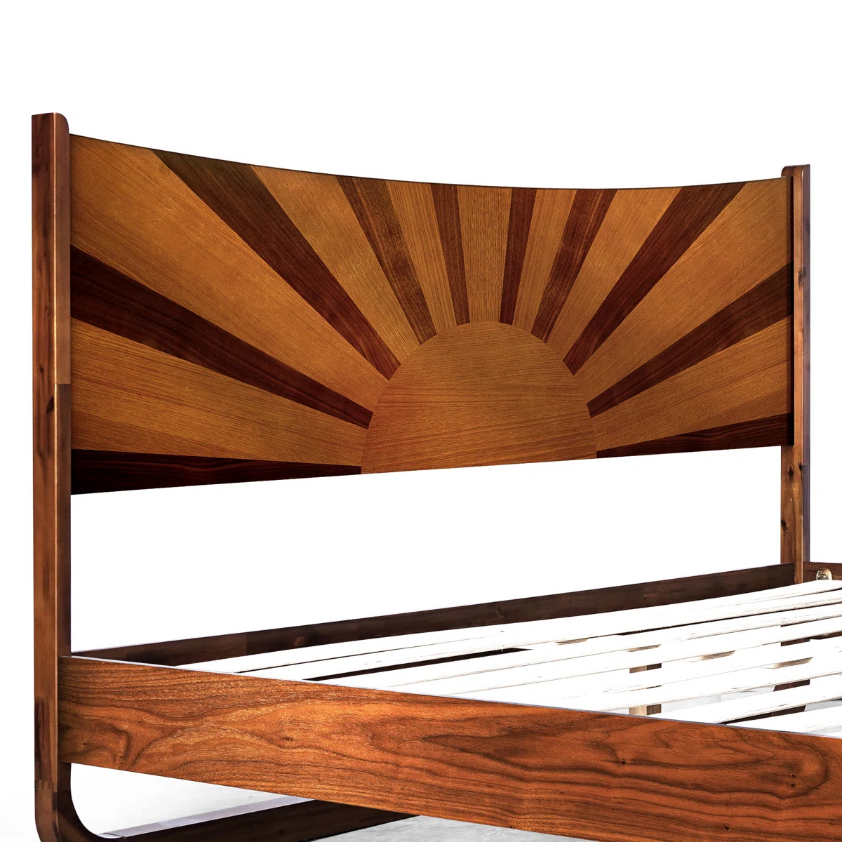 Sunset Solid Acacia Wood King Platform Bed, Tall Headboard, Mid-Century Art Deco Design, No Box S... | Wayfair North America