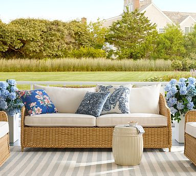 Westport Wicker Sofa with High Performance Cushions | Pottery Barn (US)