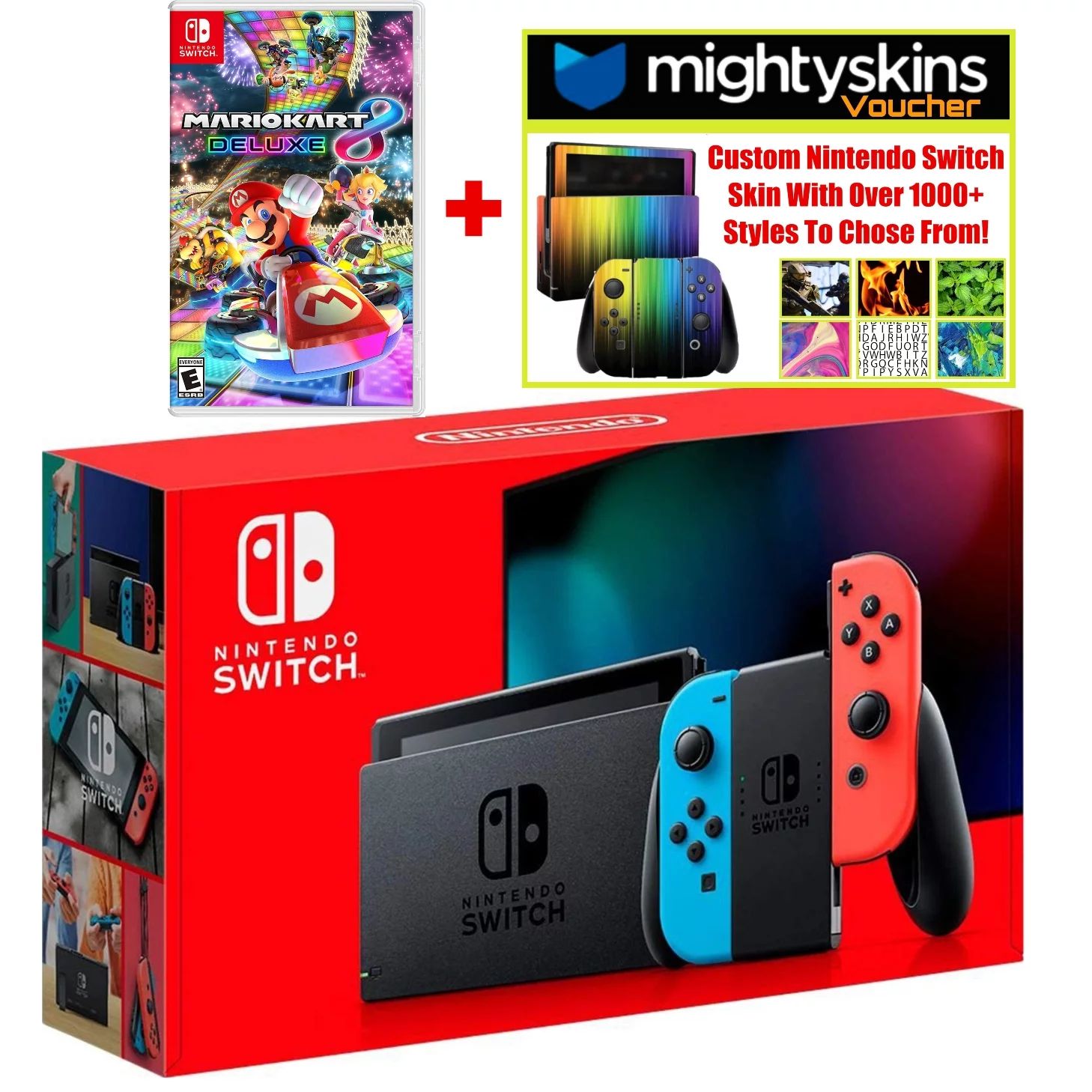 Nintendo Switch w/ Neon Blue & Neon Red Joy-Con + Mario Kart 8 Deluxe & MightySkins Voucher - Lim... | Walmart (US)