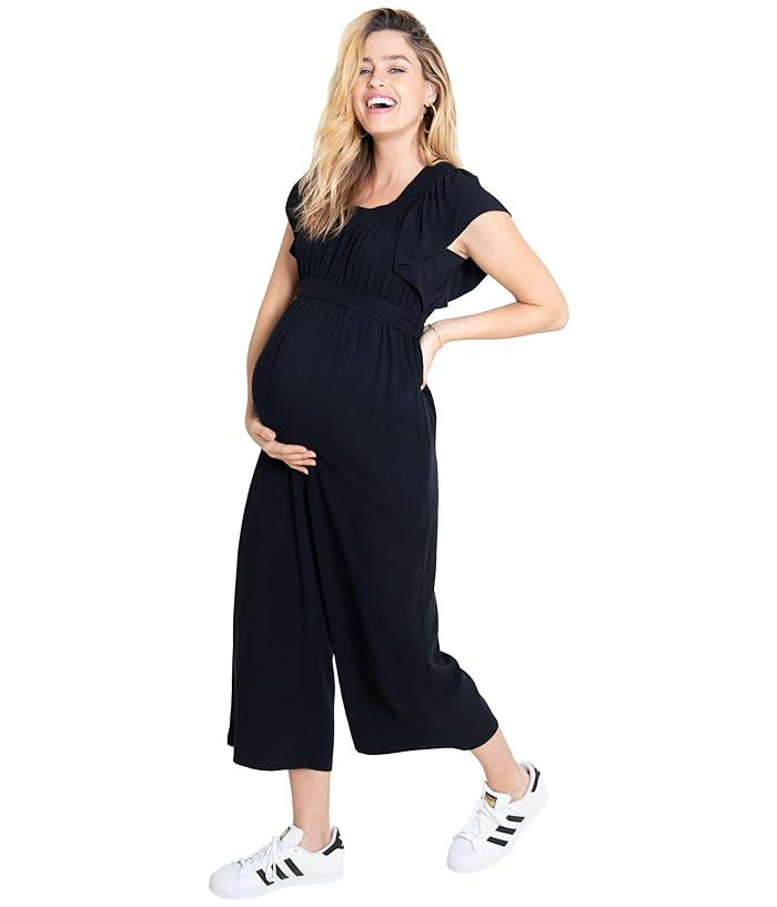 Ingrid & Isabel Maternity Flutter Sleeve Wide Leg Maternity Jumpsuit (Black) Women's Jumpsuit & Romp | Zappos
