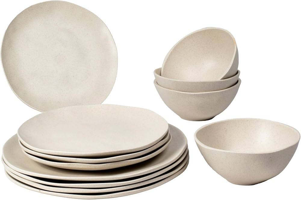 By TarHong Organic Coupe Wheat PolyPro 12-Piece Dinnerware Set, Off-White | Amazon (US)