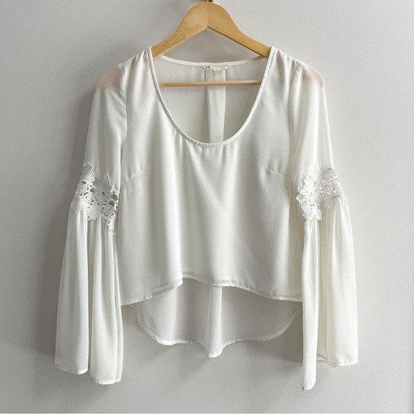 [cotton candy] high low bell sleeve crochet chiffon blouse ivory S | Poshmark