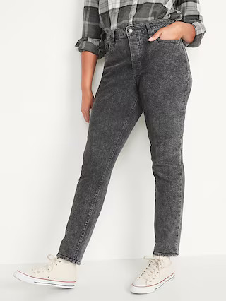 Higher High-Waisted Button-Fly O.G. Straight Black-Wash Jeans for Women | Old Navy (US)