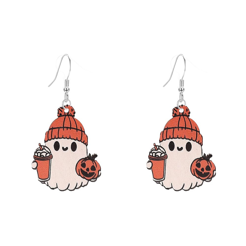 GBAHFY Thanksgiving Wooden Coffee Cup Earrings Halloween Cute Ghost Pumpkin Dangle Earrings for W... | Amazon (US)