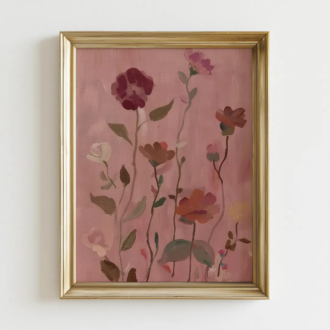 Pink Floral Wall Art, Vintage Botanical Print, Minimal Flower Painting, Feminine Wall Decor, Roma... | Etsy (US)