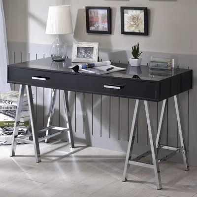 High Gloss And Chrome 2-Drawer Writing Desk | Wayfair North America