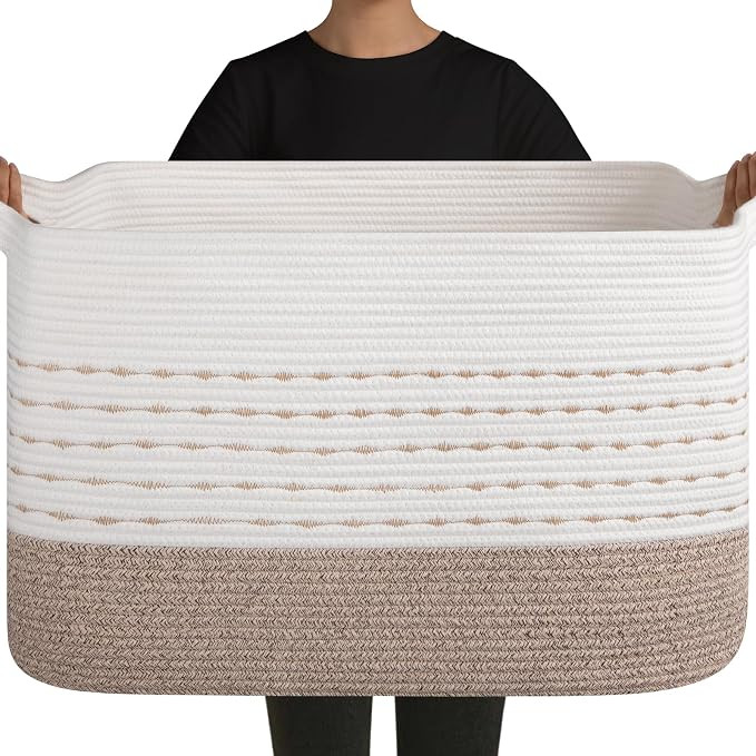 OIAHOMY 108L Extra Large Blanket Basket, 25”x16”x16” Rectangle Woven Cotton Rope Baskets fo... | Amazon (US)