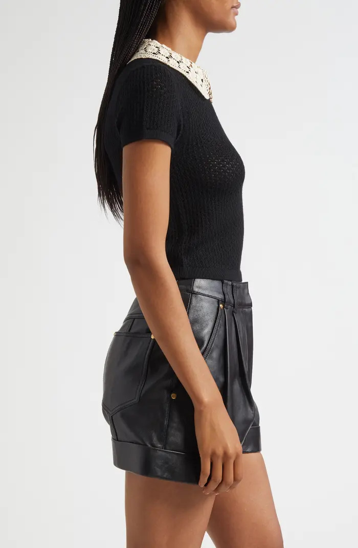 Ciara Lace Collar Short Sleeve Wool Blend Sweater | Nordstrom