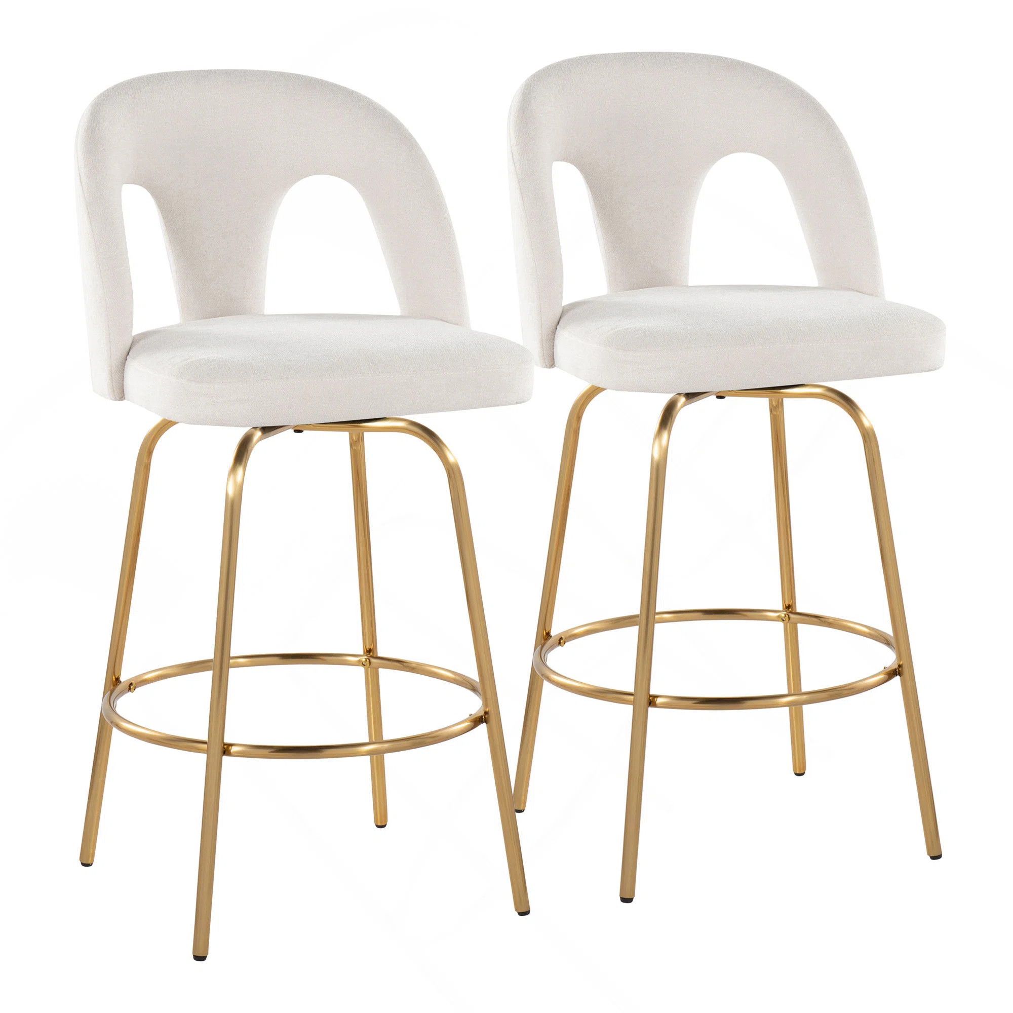 George Oliver Fixed-Height Counter Stool With Swivel In Black Metal And Fabric With Round Gold Me... | Wayfair North America