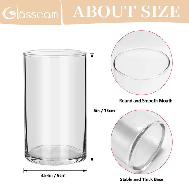 6 inch Clear Glass Cylinder Vases in Bulk Set of 12 Hurricane Candle Holders for Wedding Centerpi... | Walmart (US)
