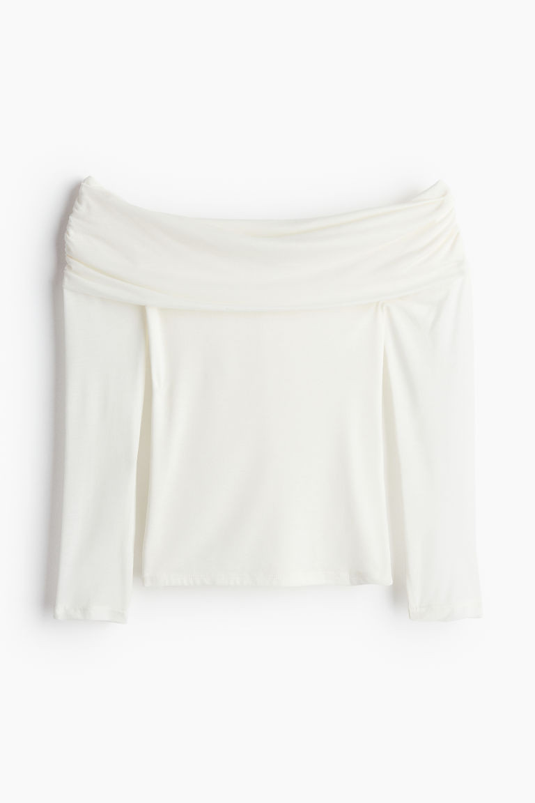 H & M - Sheer off-the-shoulder top - White | H&M (UK, MY, IN, SG, PH, TW, HK)