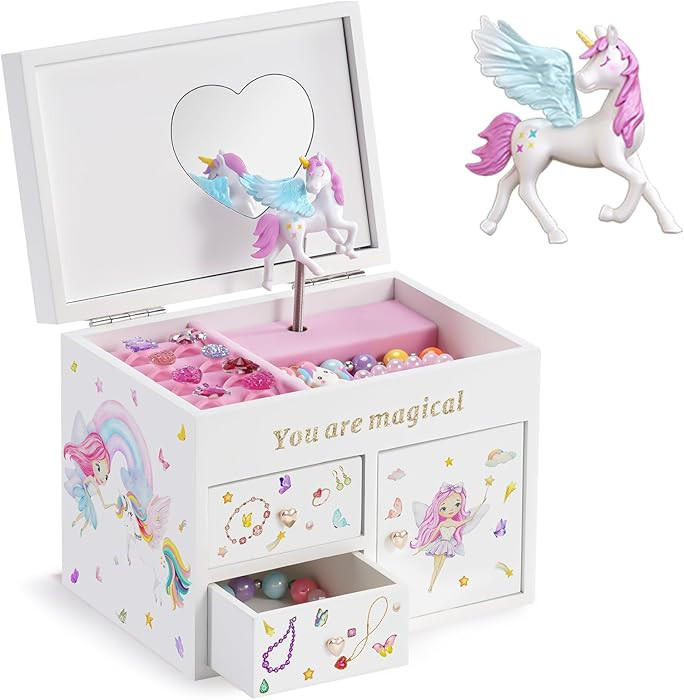 Lolalet Wooden Jewelry Box with Unicorn for Girls, Musical Children's Jewelry Organizer, Gift for... | Amazon (US)