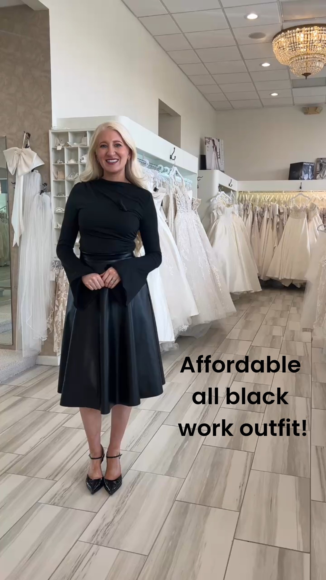 This skirt and bodysuit are two of my favorite affordable work pieces! I work in bridal and we have an all black “uniform” which makes getting ready in the morning really easy, but I still love putting together fun outfits! This bodysuit and skirt are from Shein and look way more expensive than they are!! 
•
Wearing a small in both. 
Heels are from Zara (2024)


#LTKSeasonal #LTKFindsUnder50 #LTKHoliday