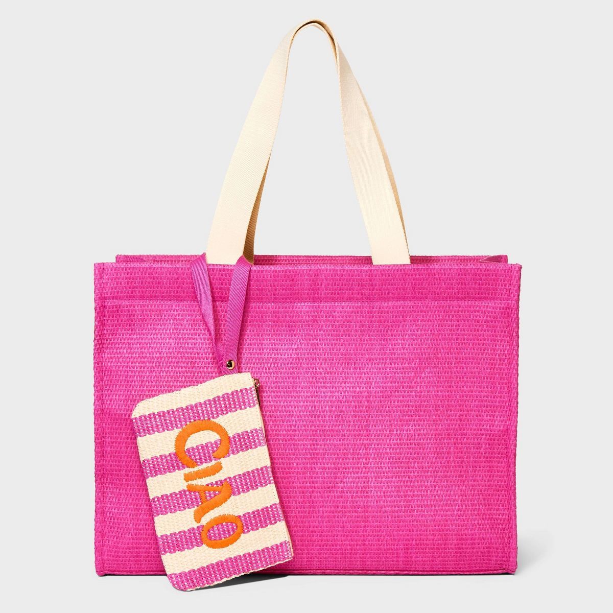 Elevated Straw Tote Handbag with Zip Pouch - A New Day™ Pink | Target