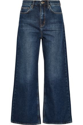 M.i.h Jeans Woman Cropped Mid-rise Wide-leg Jeans Dark Denim Size 24 | The Outnet US