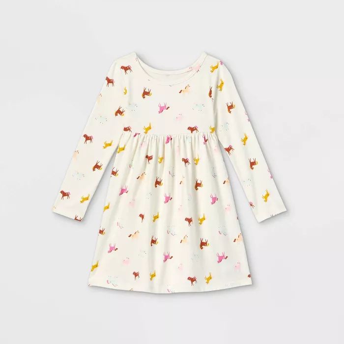 Toddler Girls&#39; Long Sleeve Dress - Cat &#38; Jack&#8482; Cream 5T | Target