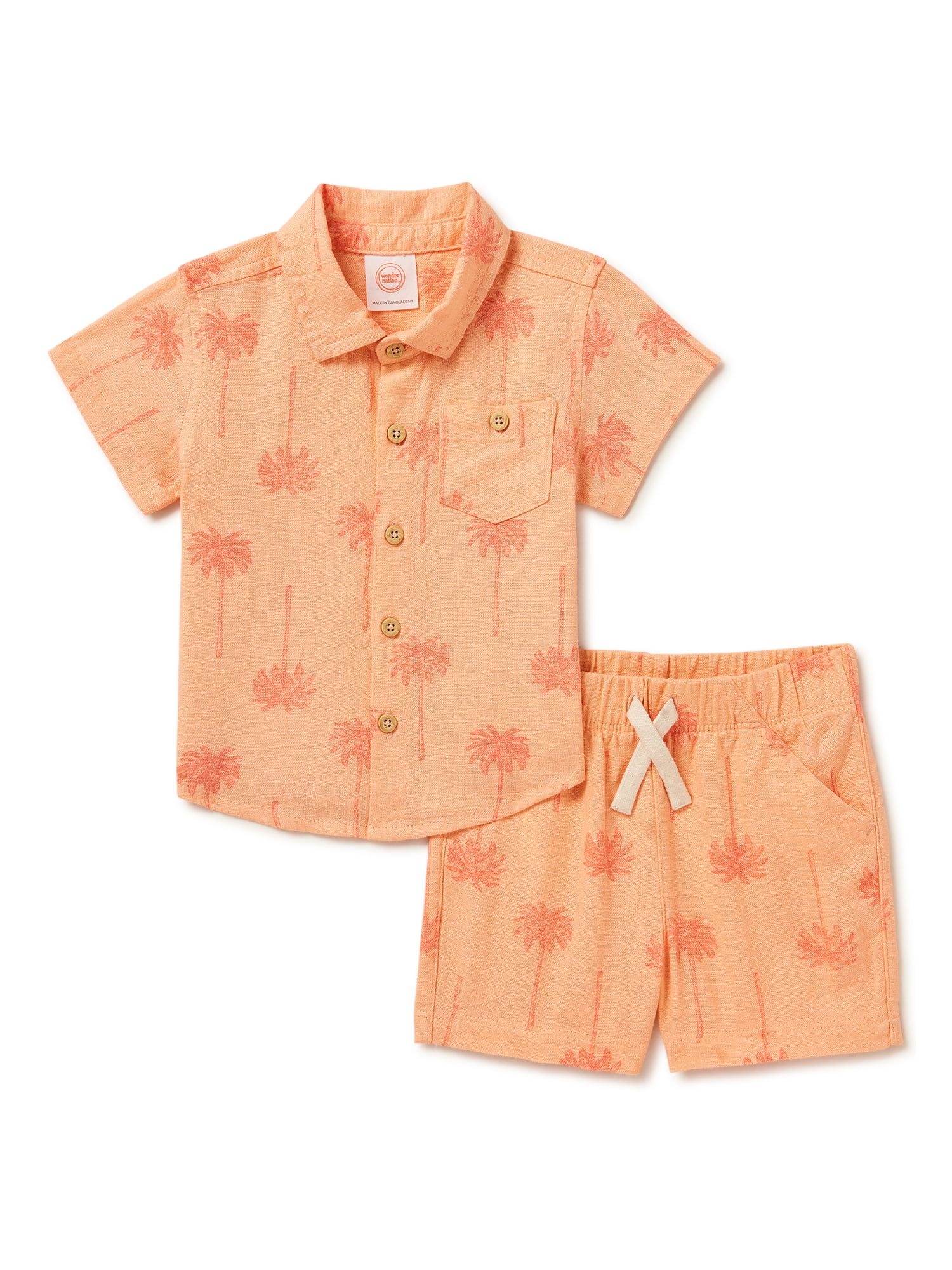 Wonder Nation Baby Boys Button Down Shirt and Shorts, 2-Piece Resort Set, Sizes 0-24 Months | Walmart (US)