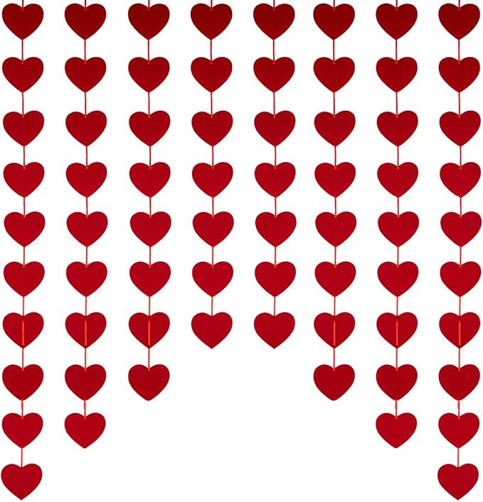 Valentines Day Decorations - 80 PCS Red Felt Garland Hanging String Hearts - NO DIY - Valentines ... | Amazon (US)