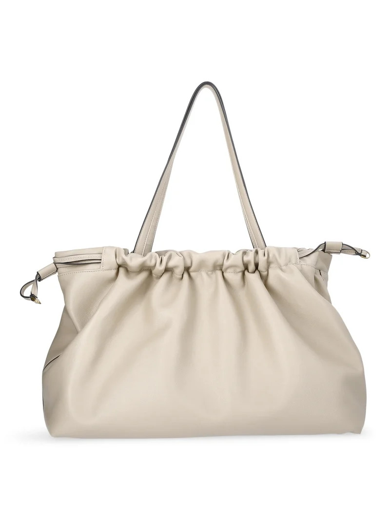 Scoop Women's Faux Leather Oversized Drawstring Pouch Tote, Almond Biscuit | Walmart (US)