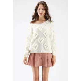 Knit Your Love V-Neck Sweater in White | Chicwish