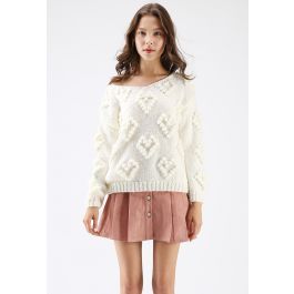 Knit Your Love V-Neck Sweater in White | Chicwish