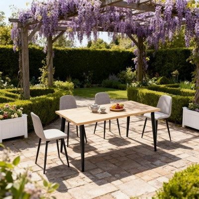 ACEPANO 62.99 in. W Modern Rectangular Patio Dining Table with Wooden Top & Rustproof Iron Legs for Backyard & Dining Room-Natural | Target