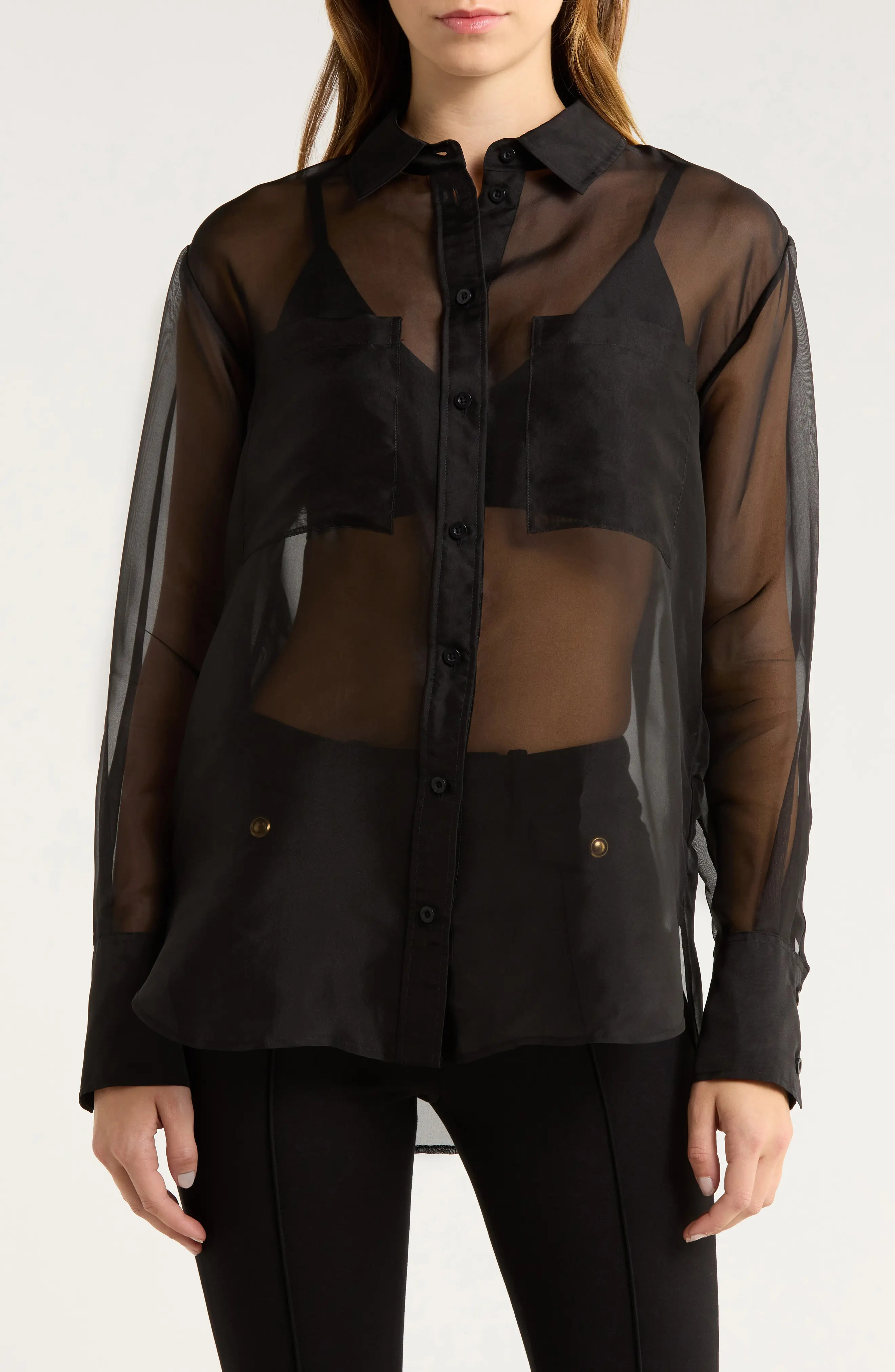 FRAME The Silk Organza Button-Up Shirt in Black at Nordstrom Rack, Size X-Small | Nordstrom Rack