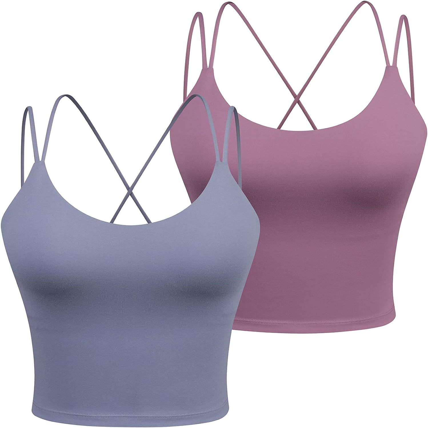 Women's Longline Sports Bra Padded Strappy Yoga Bra Fitness Running Workout Crop Tank Top（2pack... | Amazon (US)