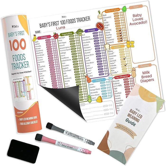 Baby First Foods Tracker & Baby Led Weaning Book Mini Guide by Mewl - 100 Foods Before 1 Checklis... | Amazon (US)