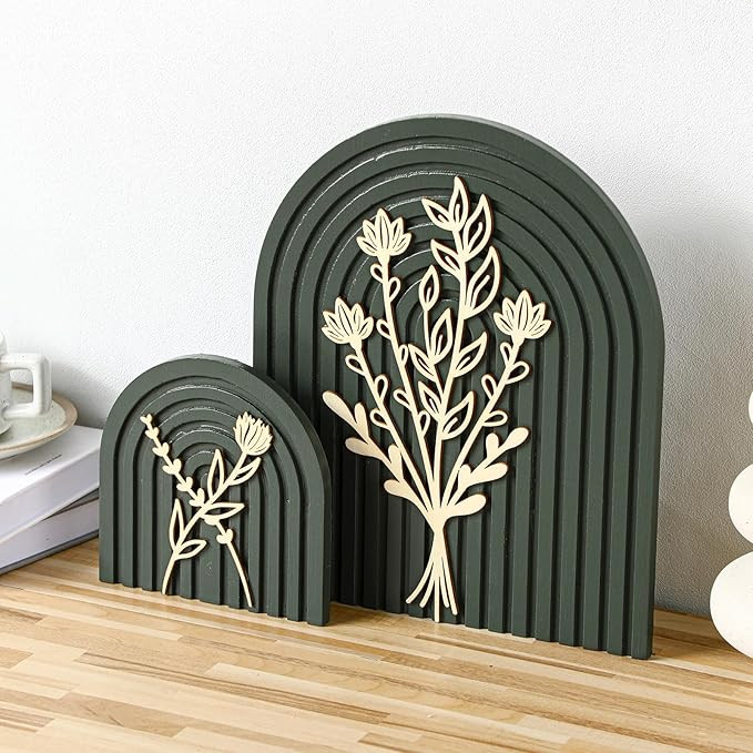 Cinnvoice Set of 2 Wood Rainbow Arches Boho Decor Boho Rainbow Arch Rustic Farmhouse Art for Shel... | Amazon (US)