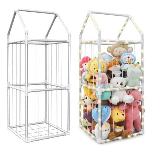 TOPHDY Stuffed Animal Storage Toy Organizer - Stuffed Animal Zoo with Lights - Metal Large Storage Cage for Nursery Playroom Bedroom (White Large) | Amazon (US)