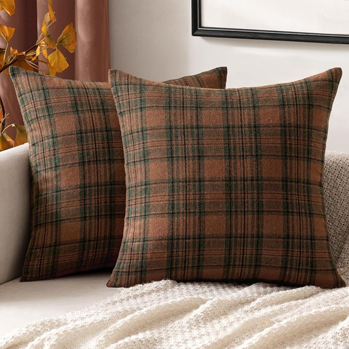 MIULEE Fall Plaid Pillow Covers Scottish Tartan 18x18 Terracotta Brown | Amazon (US)