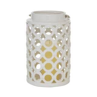 White Ceramic Circles Pillar Candle Lantern with Cut Out Design | The Home Depot