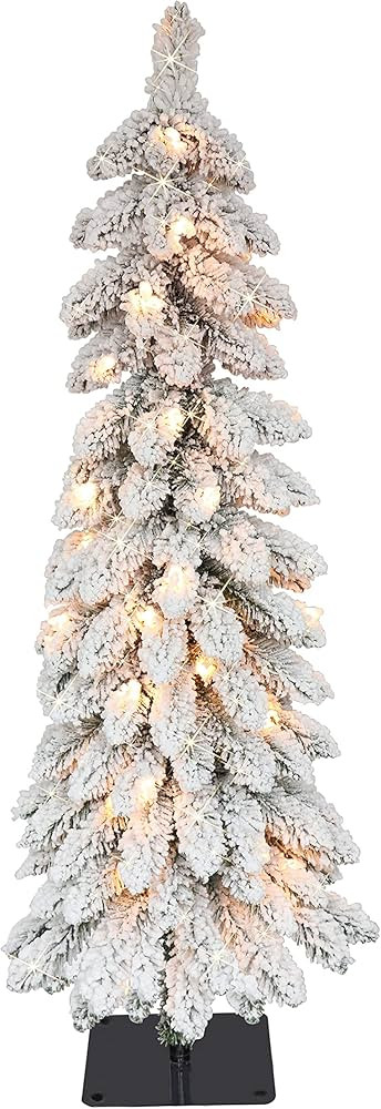 Puleo International 3 ft Pre-Lit Flocked Pencil Alpine Artificial Christmas Tree with 35 Lights G... | Amazon (US)