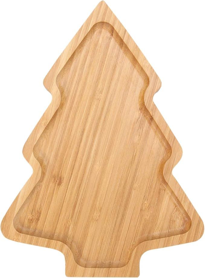 TENDYCOCO Wooden Christmas Serving Tray Christmas Tree Serving Plate Tray Snack Appetizer Tray Pl... | Amazon (US)