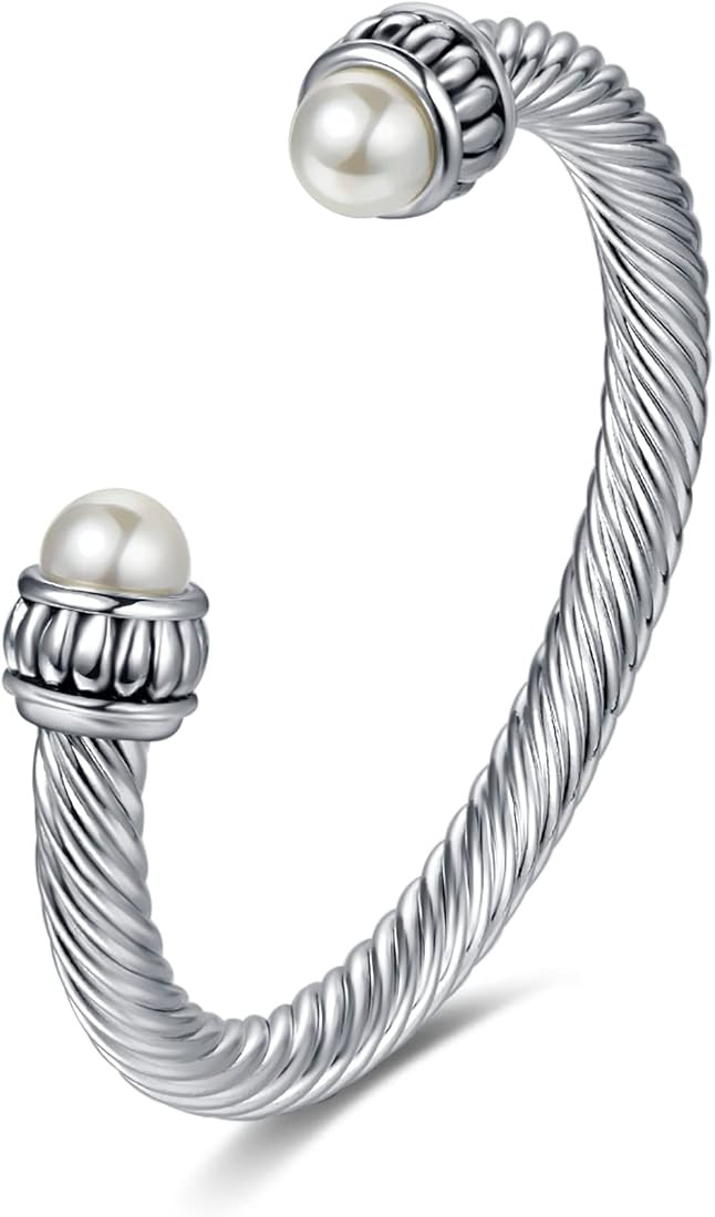 UNY JEWEL Jewelry Make a Statement Two Tone Twisted Cable Wire Caviar Imitation Pearl Cuff Bangle... | Amazon (US)