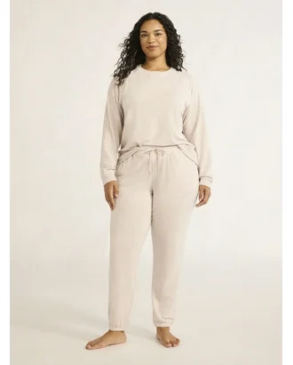 Joyspun Women's and Women’s Plus French Terry Sweatshirt and Joggers Set, 2-Piece, Sizes XS to ... | Walmart (US)