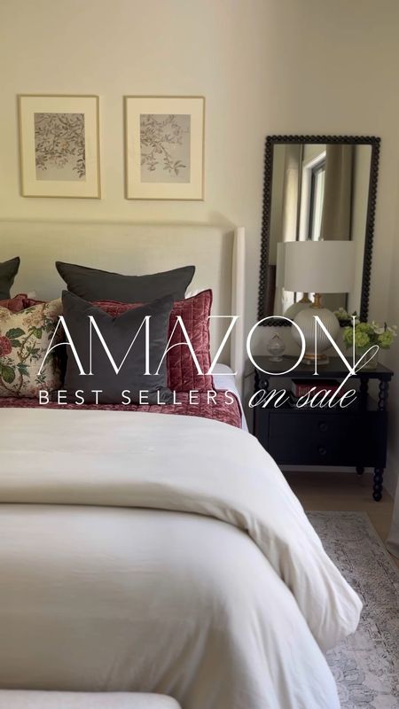 Amazon home best sellers on sale including my duvet cover in 02-Linen, velvet quilt in Plum, area rug in Ivory/Sand, curtains in Oatmeal, arched mirror, wireless picture lamp, table lamp and sconces, and planter and olive tree!

#LTKHome #LTKFindsUnder50 #LTKSaleAlert